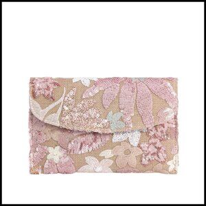Floral Sequin Embroidered Clutch Evening Bag Elegant Beaded Wedding Party